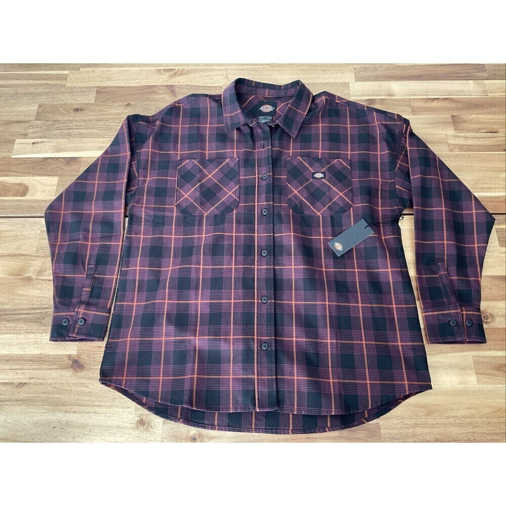 Dickies Bakerhill Oversized Button Up Long Sleeve Plaid Shirt Size Large NWT